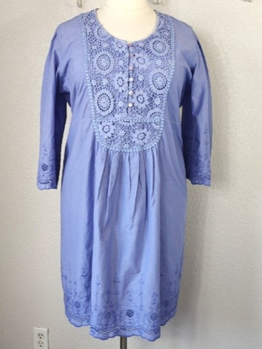 Denim 24/7 Dress 24W Blue Lavender Boho Embroidered Lined Cotton Beachy Summer